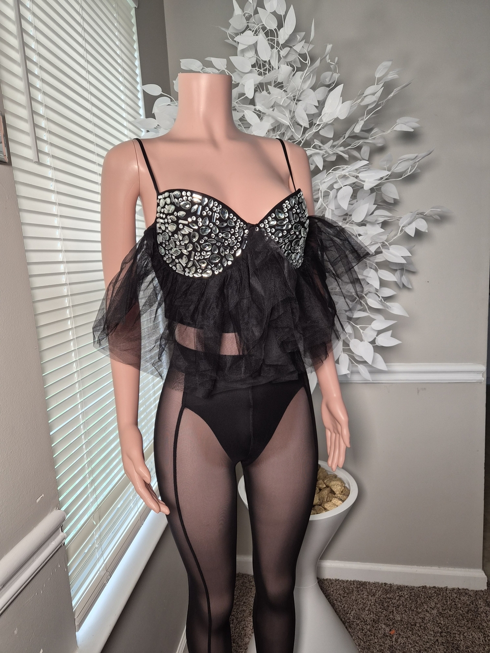 AKIRA Black Embellished Tulle Bustier Camisole